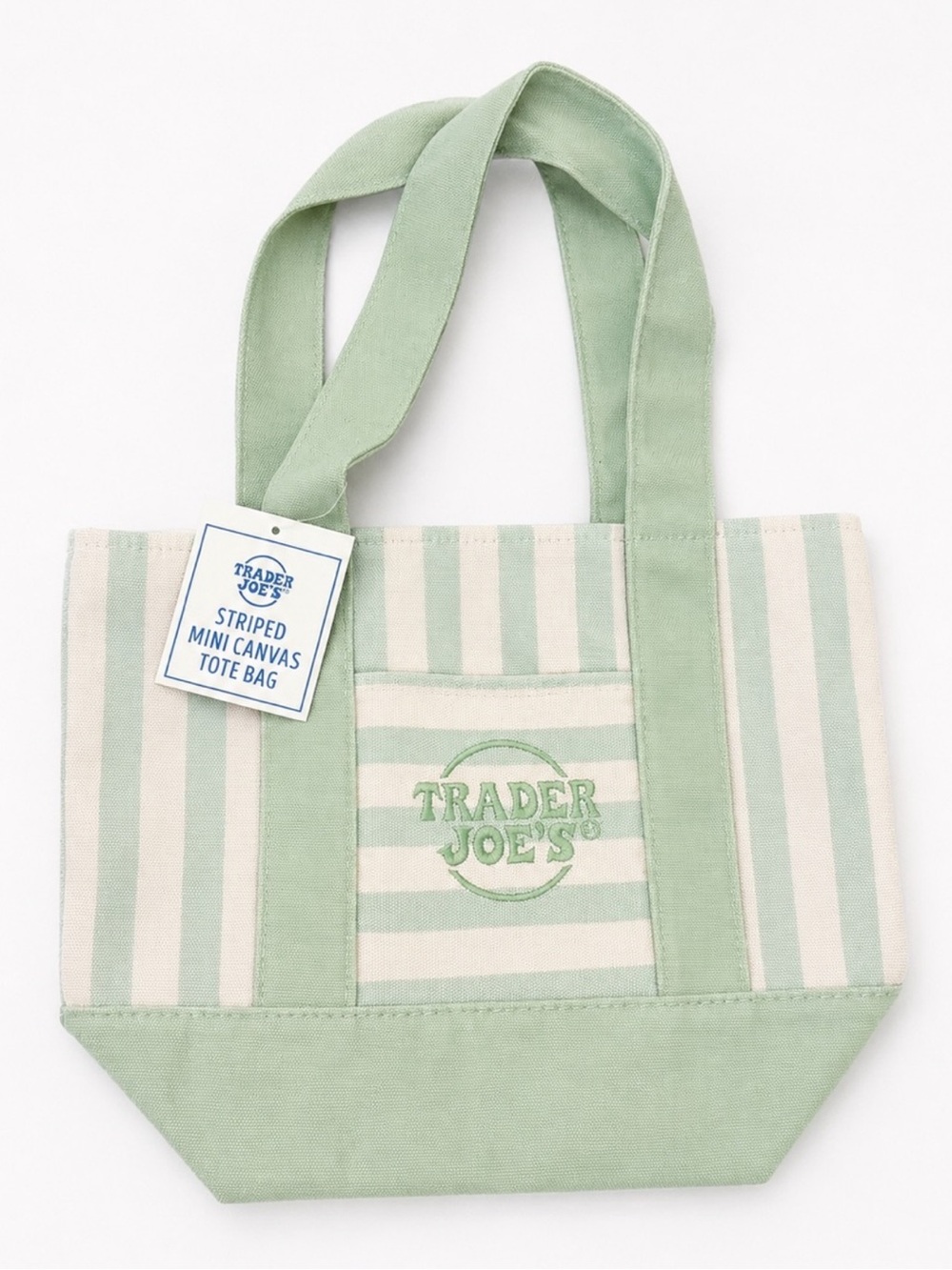 Trader Joe's Mini Pastel Stripe
Canvas Tote Bag Limited Edition in 
green